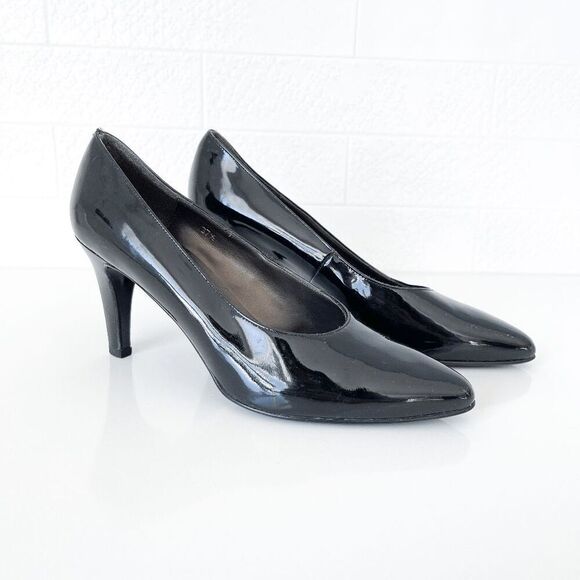 Enrico Fratelli Womens Patent Leather Pointed Toe Slip-on Pumps Black Size 37.5 - Picture 1 of 11
